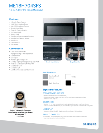 Samsung ME18H704SFS/AA Over-the-Range Microwave Oven User manual | Manualzz