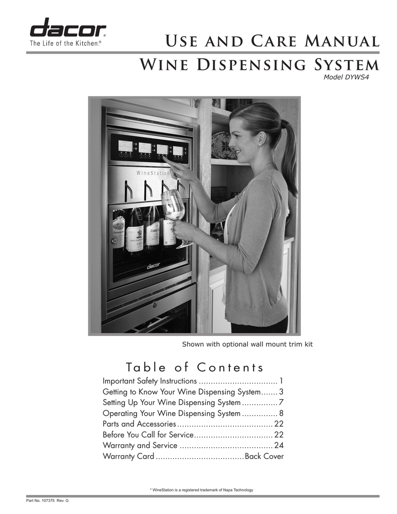 Dacor DYWS4 Wine Cooler User guide Manualzz