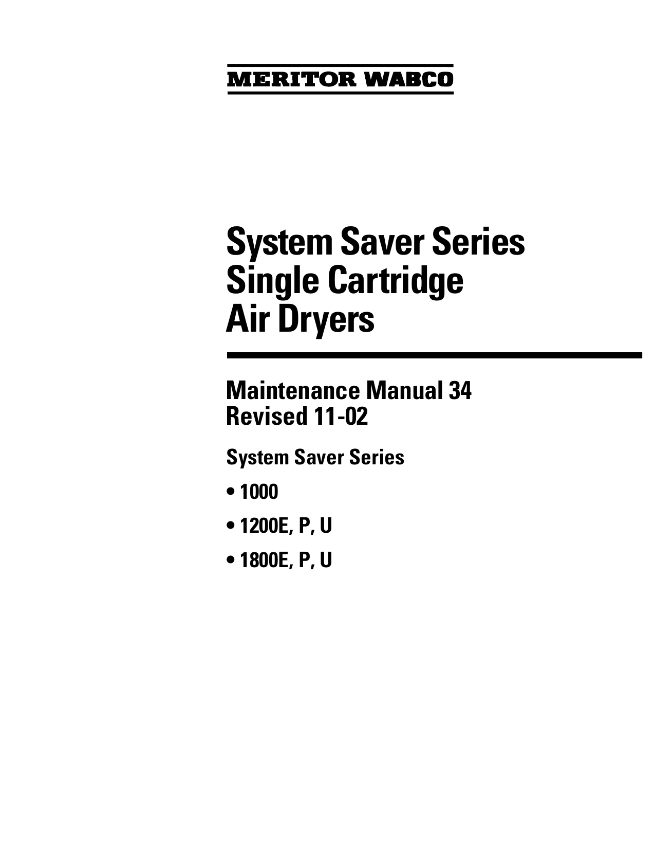 Meritor WABCO System Saver 1200 Maintenance Manual | Manualzz