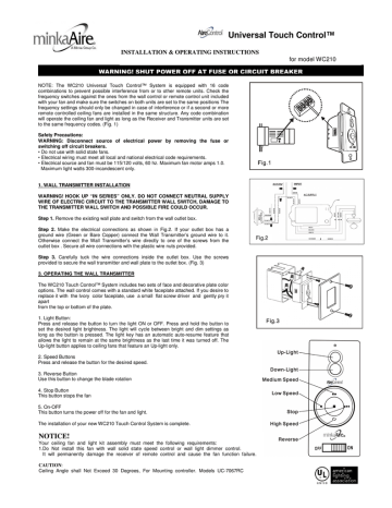 Minka Aire Wc210 Wall Mount Fan Control Instruction Manual Manualzz - Minka Aire Wall Control Instructions