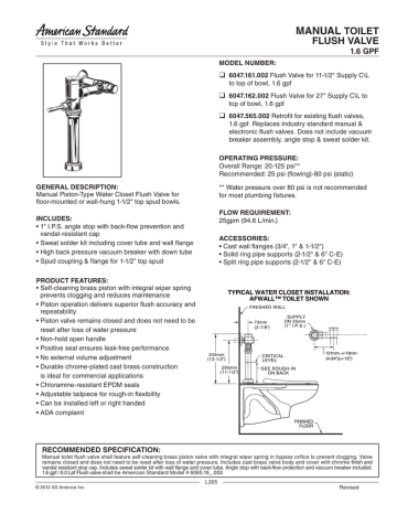 American Standard 6047161.002 Ultima Manual 1.6 GPF Exposed Flushometer ...