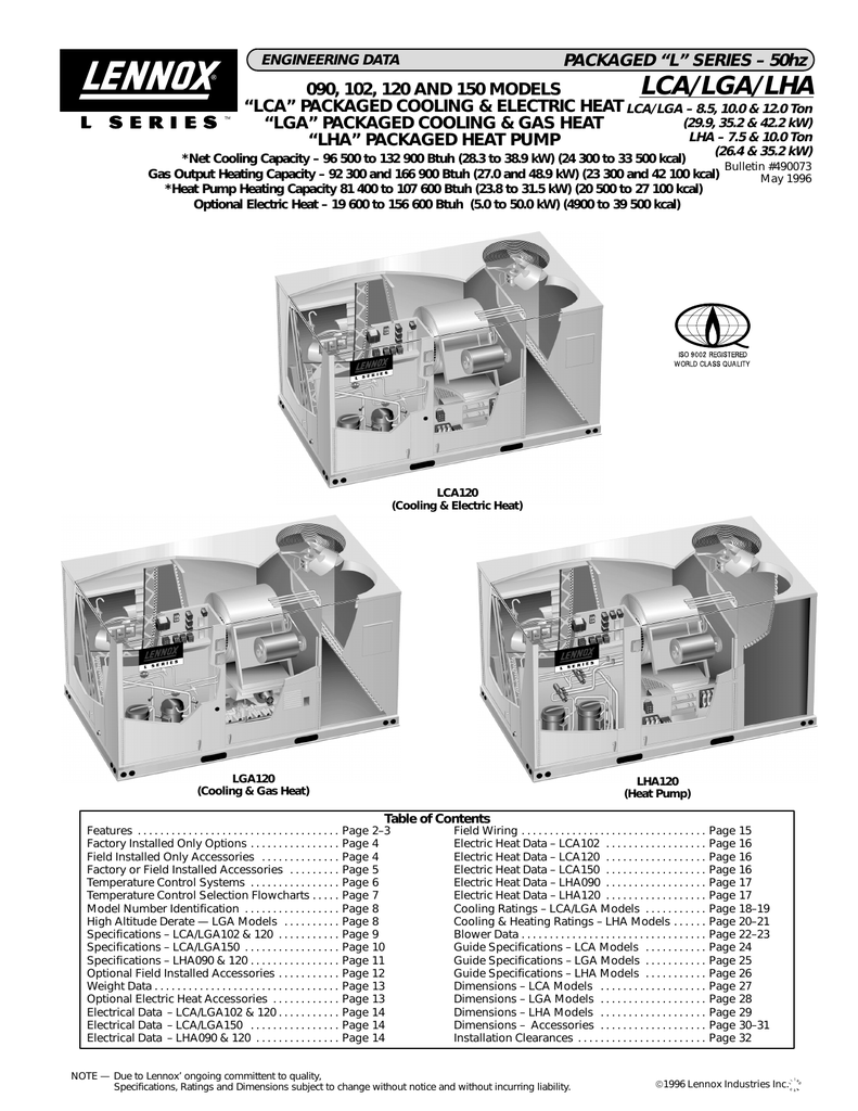 LCA,LGA,LHA90,102,120,150 specification guide | Manualzz
