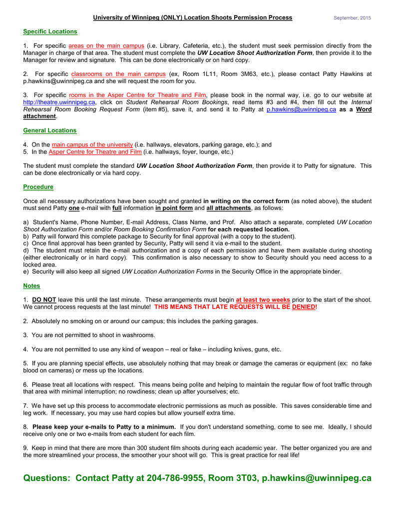 Uw Location Shoots Permission Process Manualzz
