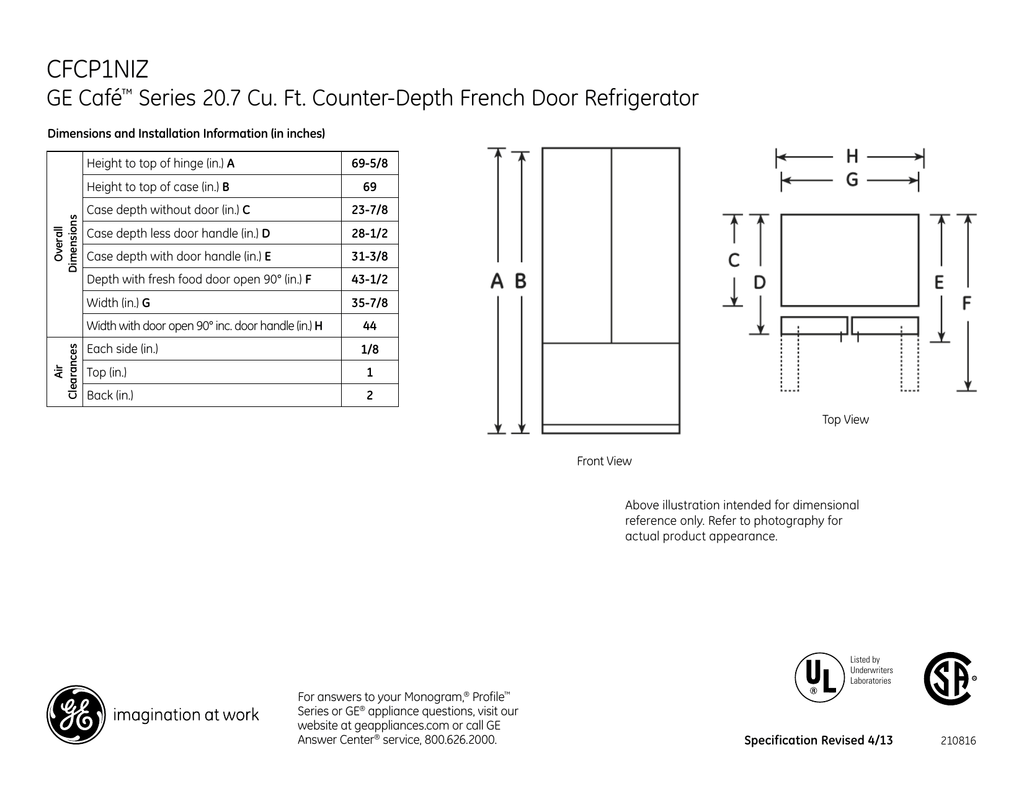 cafe refrigerator dimensions