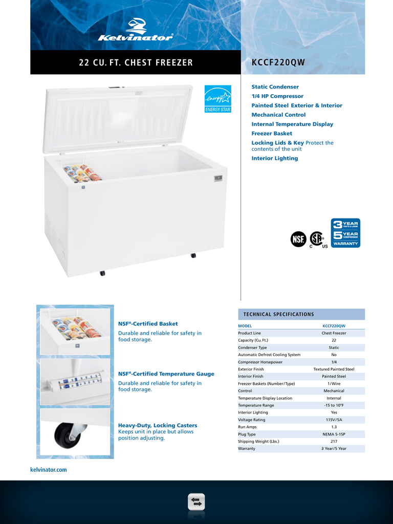 22 Cu Ft Chest Freezer Kccf220qw Manualzz