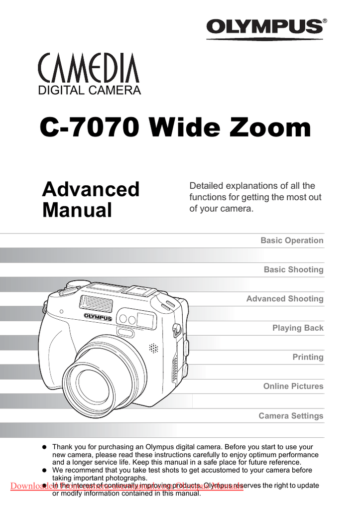 Olympus Camedia C-7070 Wide Zoom User Guide Manual Operating ...