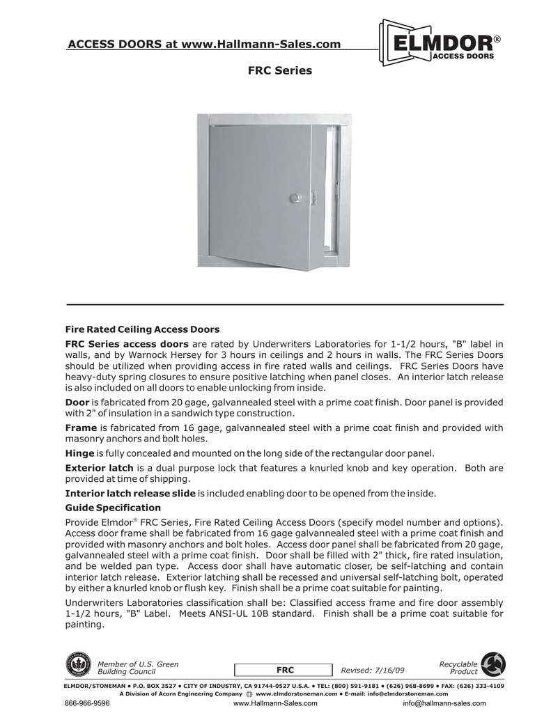 Dw Zzz Doopdqq 6dohv Frp Access Doors Frc Series Manualzz Com