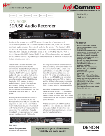 Denon DN-500R Digital Audio Recorder | Manualzz