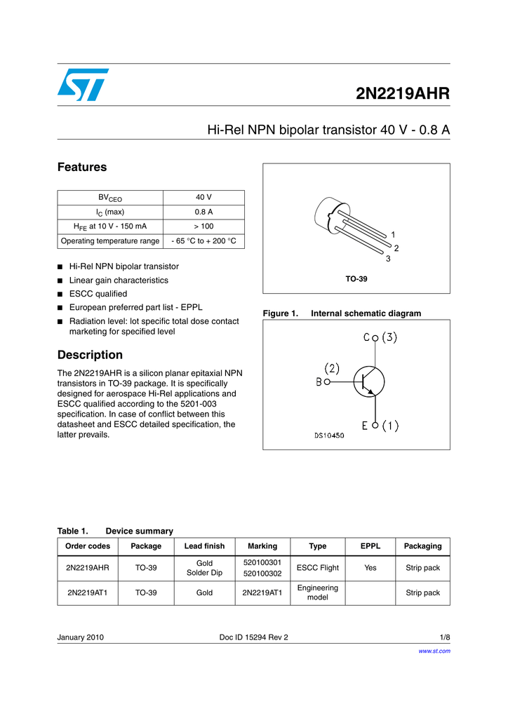 Datasheet For 2n2219ahr By Stmicroelectronics Manualzz