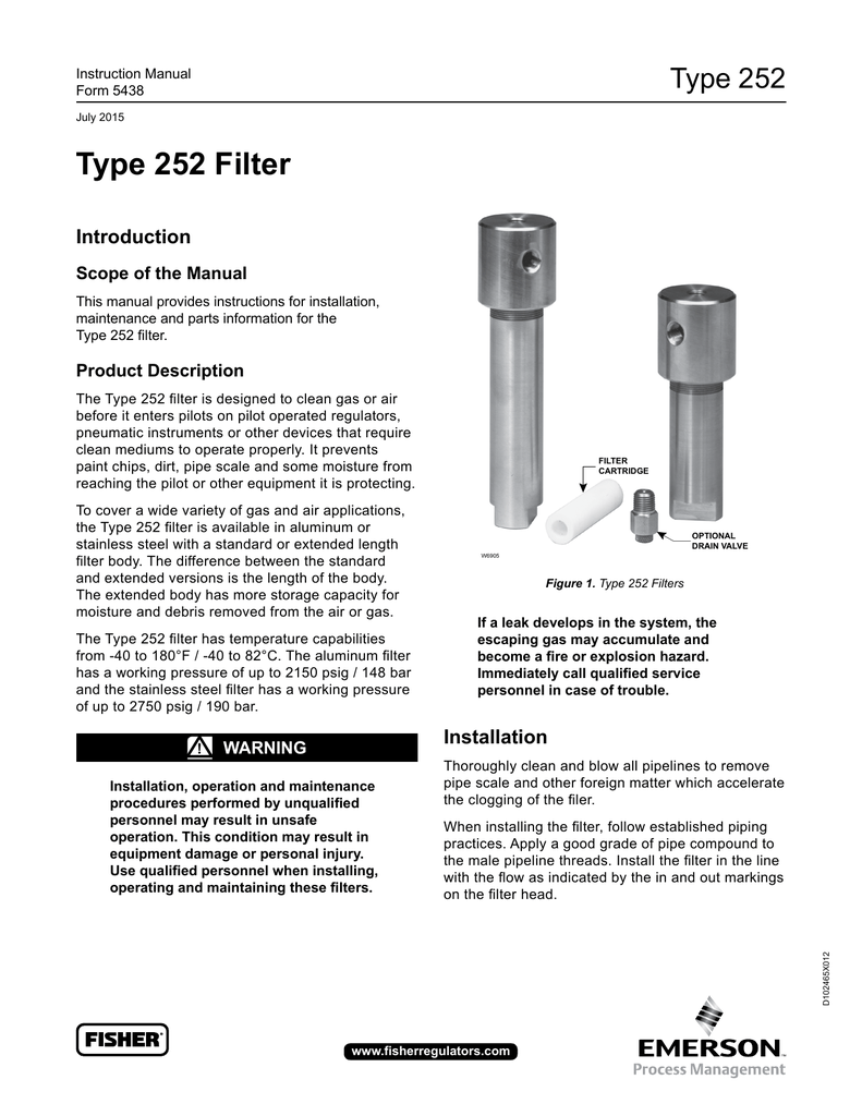 Fisher Type 252 Filter Manualzz
