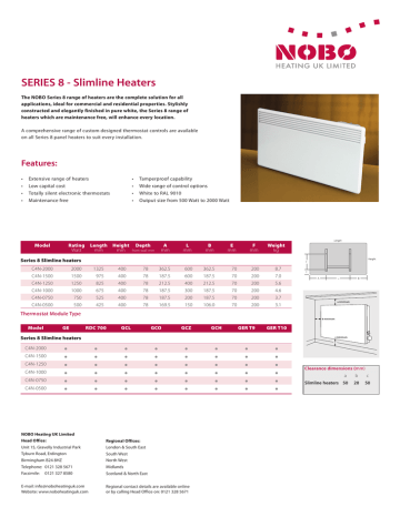 Product Sheet for Series 8 C4N Slimline Electric Panel Heater | Manualzz