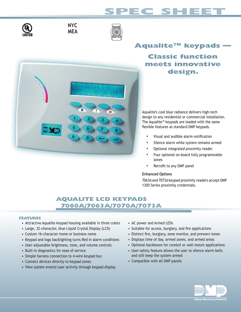 DMP 7060-W Thinline White LCD Security Alarm Keypad