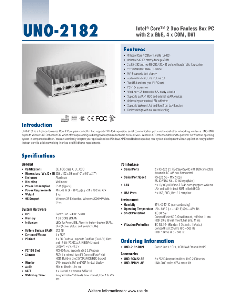 Datenblatt Advantech Uno 21 Manualzz