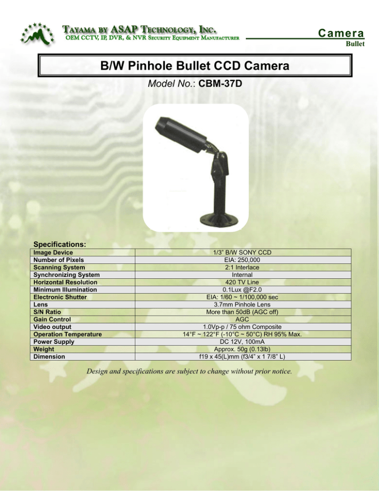 B W Pinhole Bullet Ccd Camera Camera Model No Manualzz