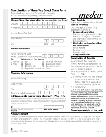 Medco COB and Direct Reimbursement form | Manualzz