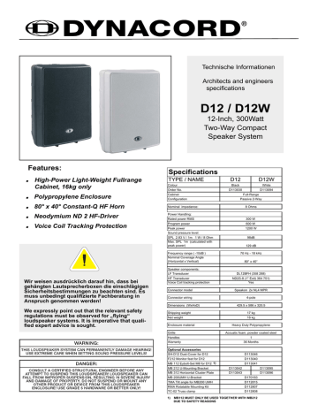D12 / D12W .  12-Inch, 300Watt | Manualzz
