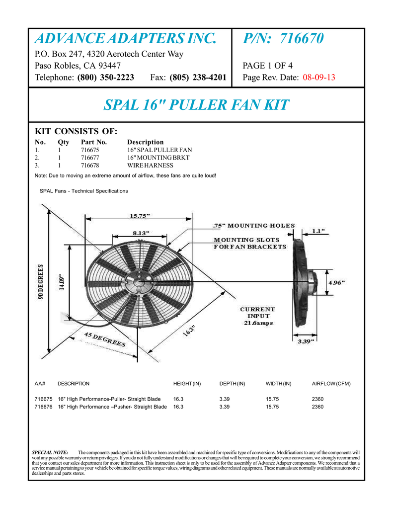 Spal Fan Cfm Chart