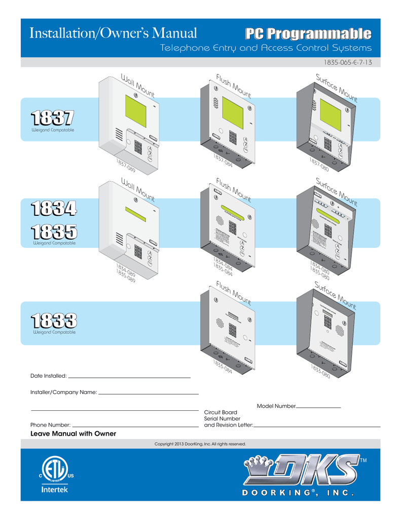 Doorking 1834 Manual | Manualzz