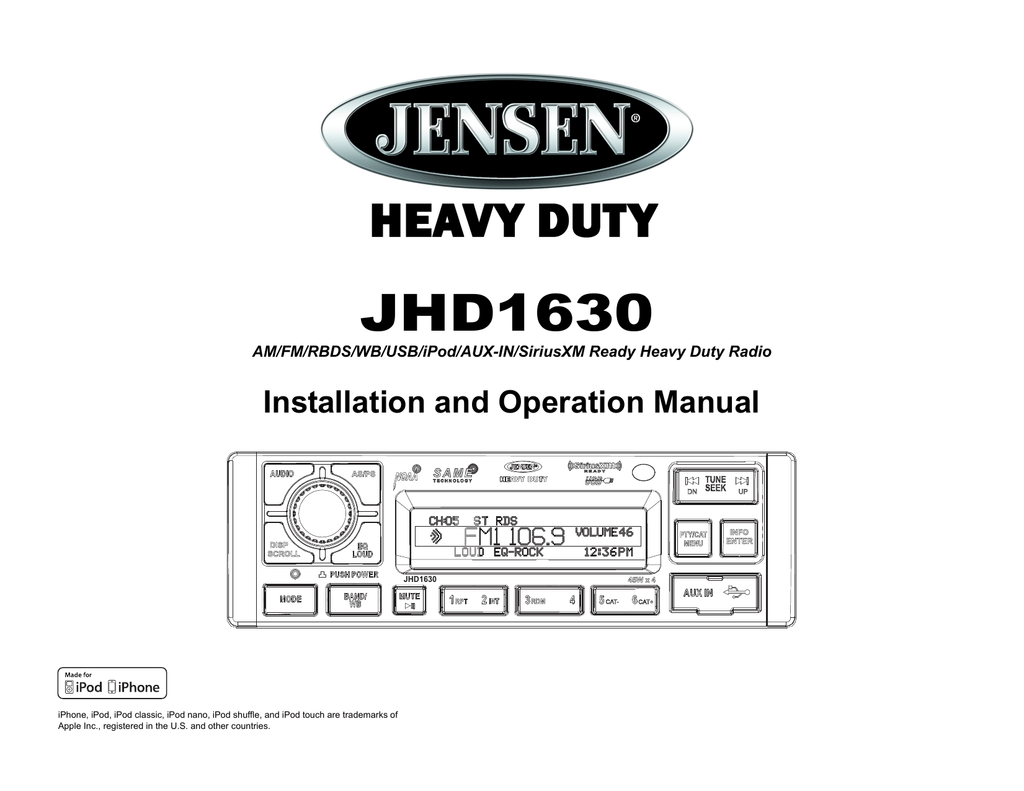 Jensen JHD1630 Operation Manual Manualzz