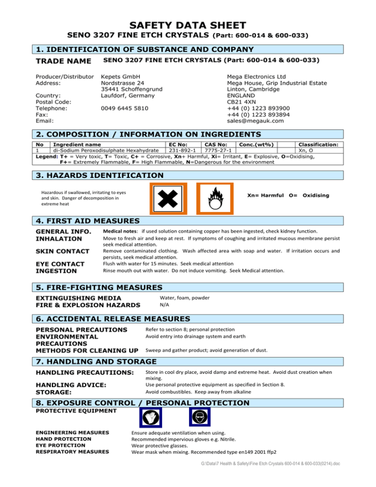 Safety Data Sheet Seno 37 Fine Etch Crystals Manualzz