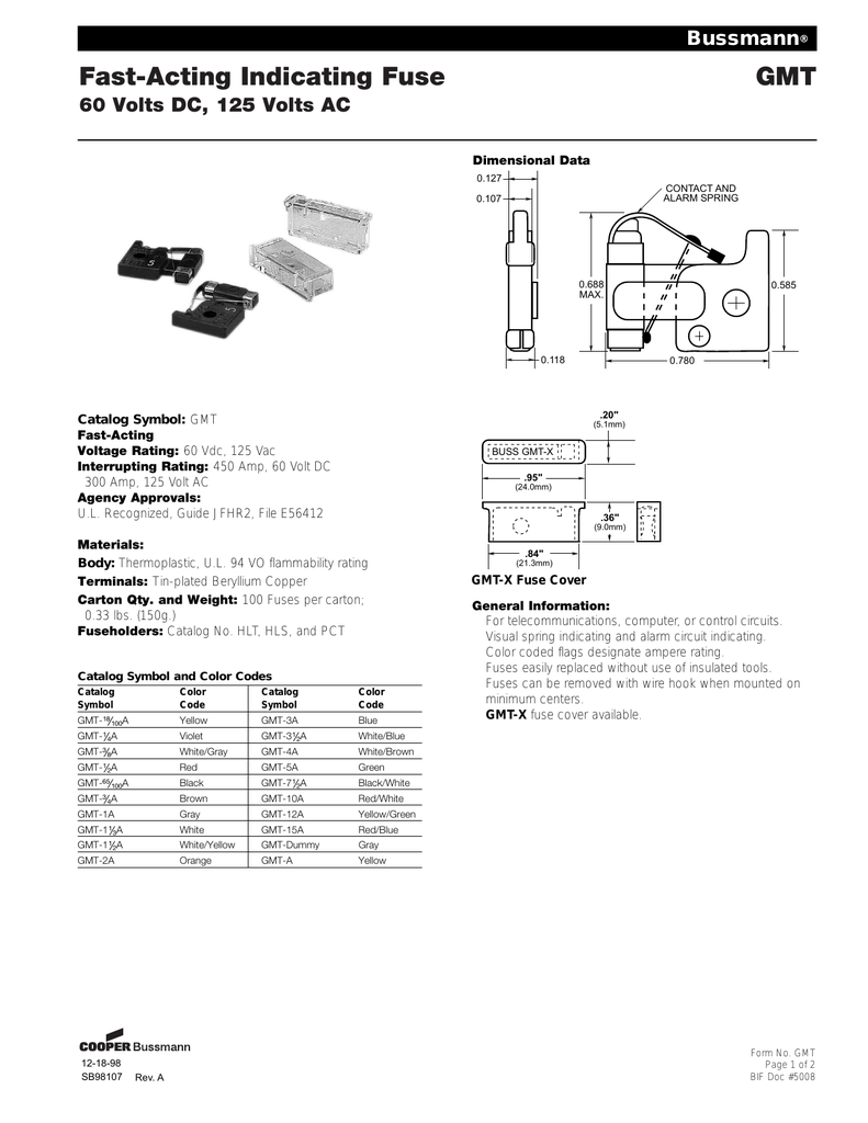 Cooper Bussmann GMT-15A Buss Indicating Fuse