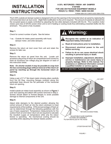 Reznor R8ge Installation Instruction 