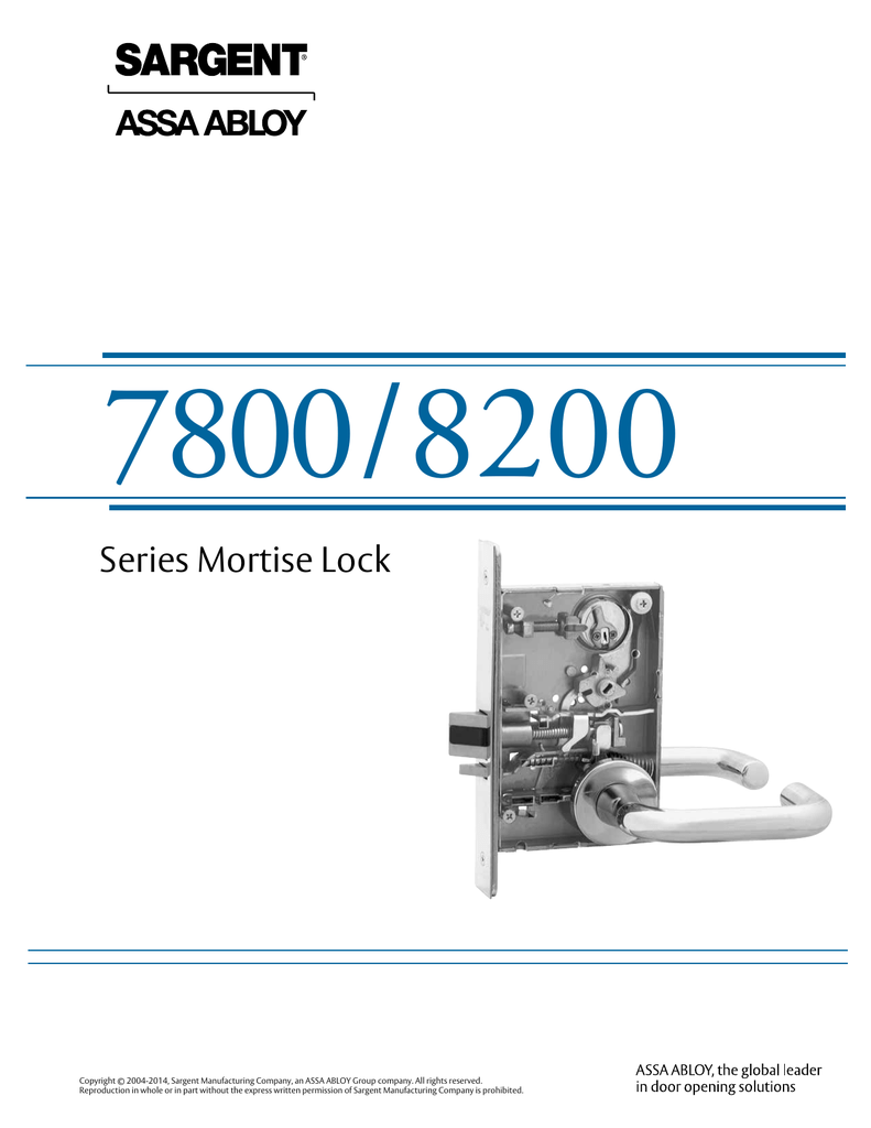 Sargent 7800 8200 Series Mortise Locks Specifications | Manualzz