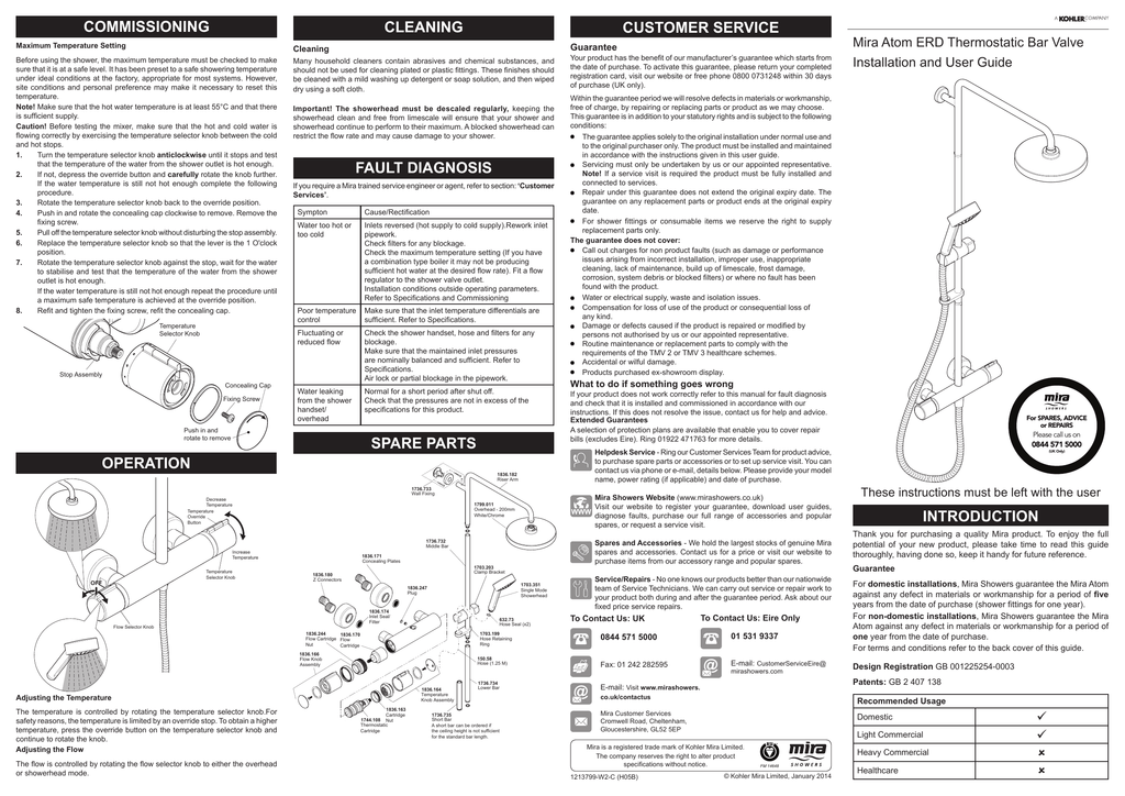 CUSTOMER SERVICE Mira Atom ERD Thermostatic Bar Valve Installation and