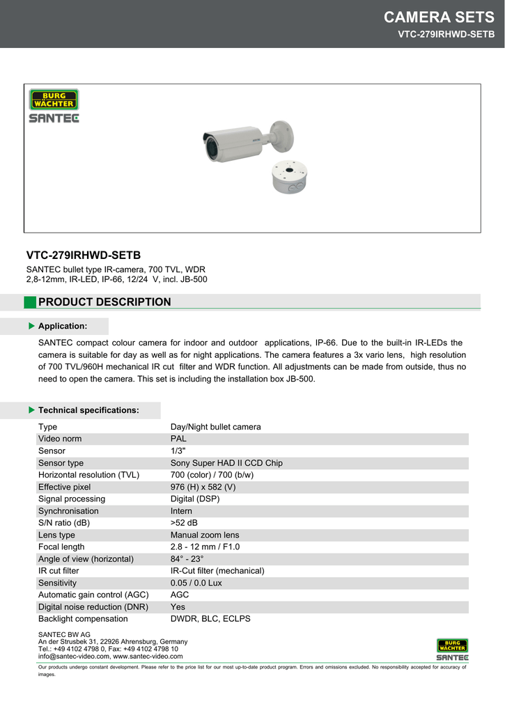 Camera Sets Vtc 279irhwd Setb Product Description Manualzz