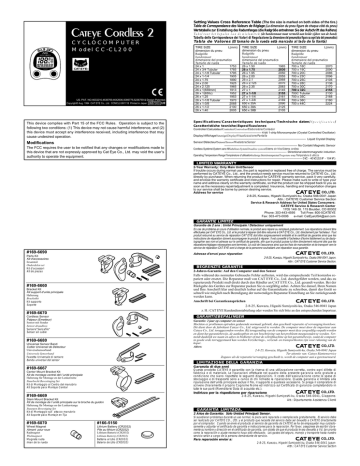 Cateye Cc Cl200 Cordless 2 Cc Cl200 Owner S Manual Manualzz
