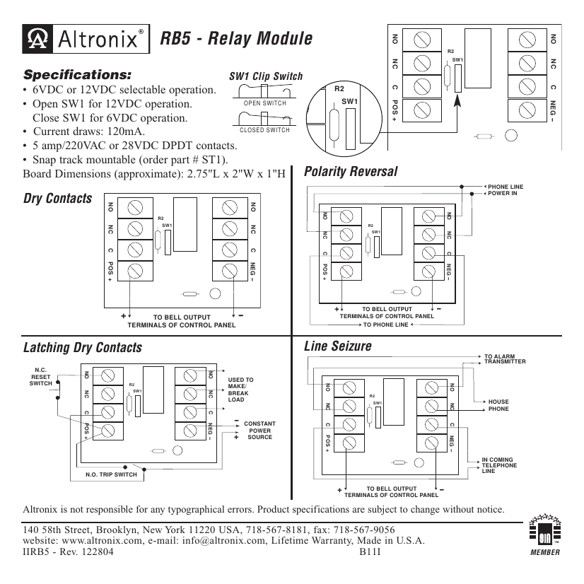 Altronix Rb5 Relay Module Open-12V Tillescenter Industrial Electrical ...