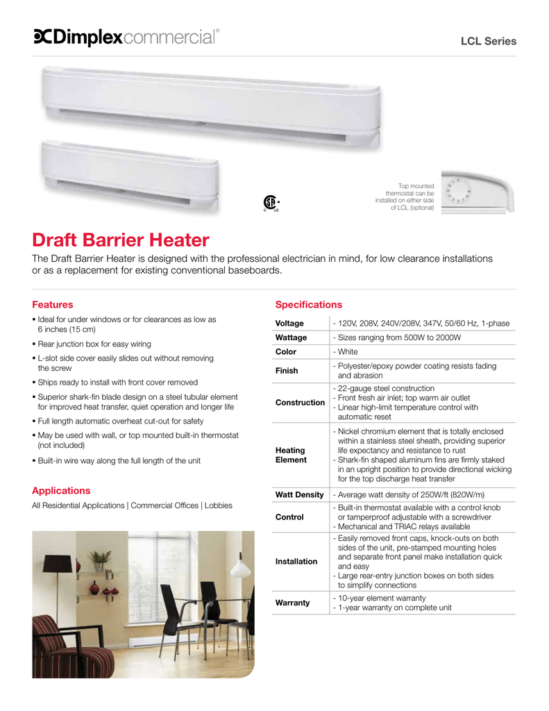 White Dimplex LCL7015W11 Draft Barrier Heater