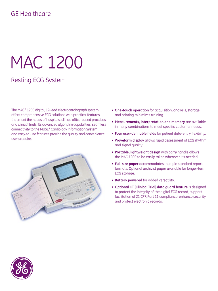 Ge mac 1200 ecg machine manual