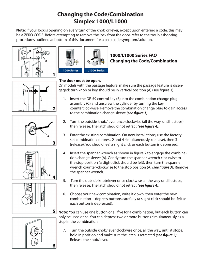 Simplex 1000 L1000 Changing The Code Manualzz