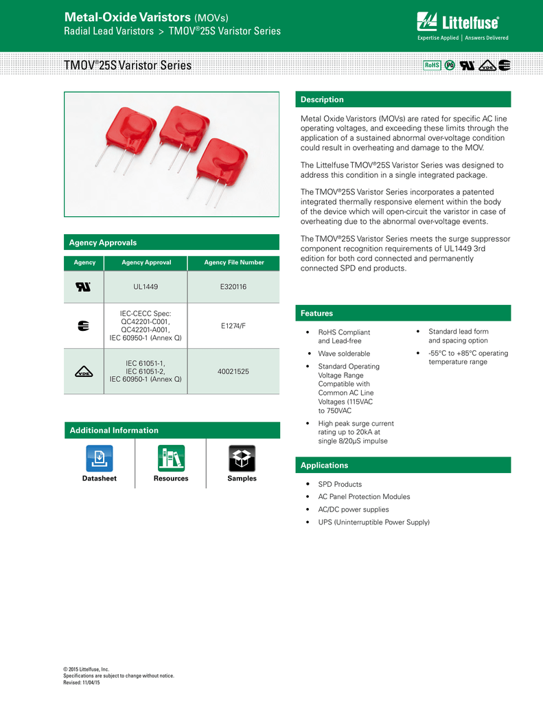 Varistors TMOV®25S Datasheet Manualzz