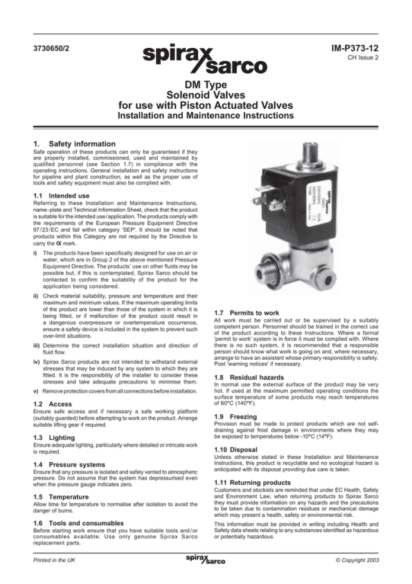 Dm Type Solenoid Valves For Use With Piston Actuated Valves Manualzz