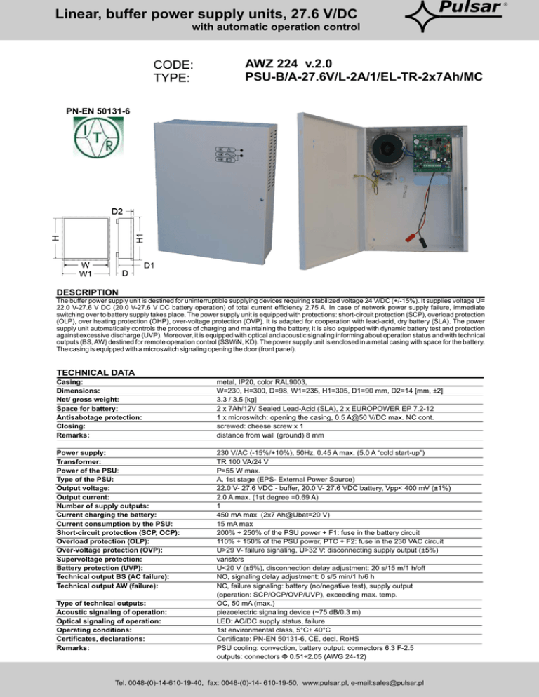 Pulsar Linear Buffer Power Supply Units 27 6 V Dc Awz 224 V 2 0 Manualzz