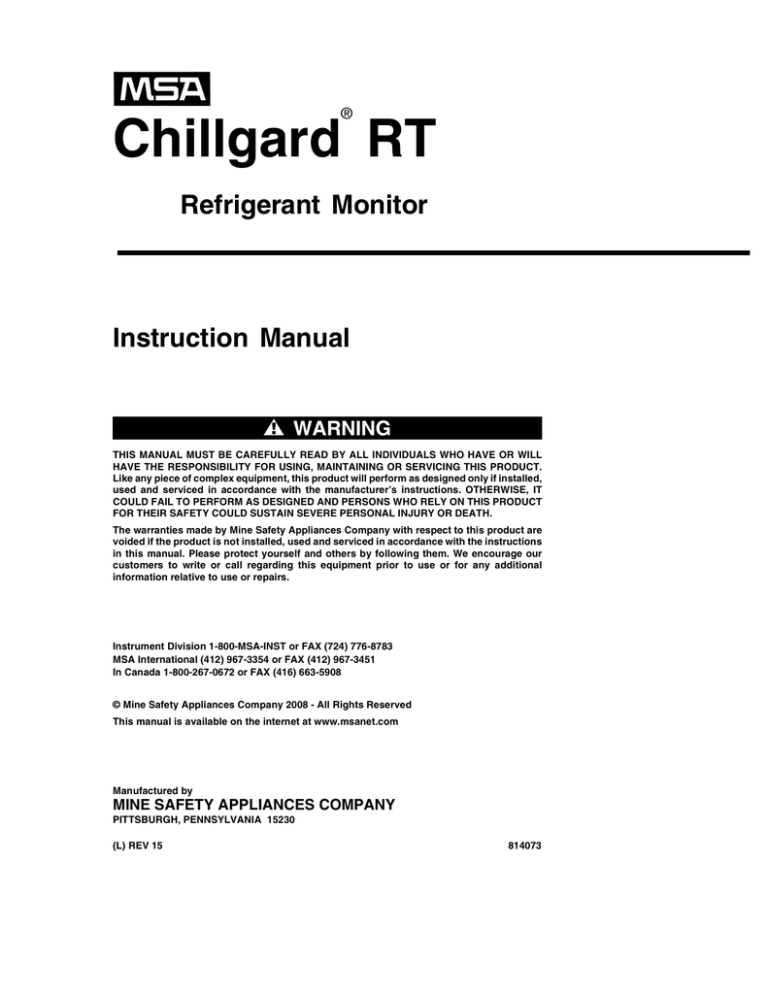 Chillgard RT Refrigerant Monitor | Manualzz