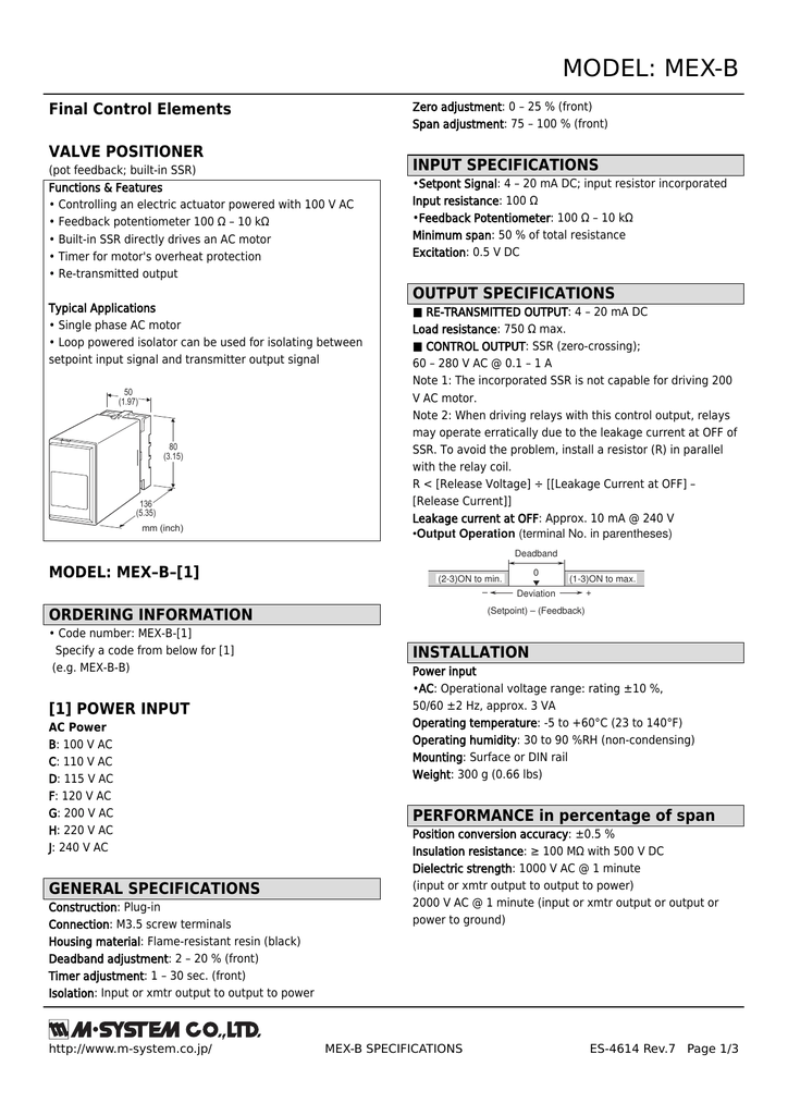 Model Mex B Final Control Elements Valve Positioner Input Specifications Manualzz