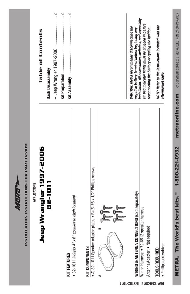 Metra 1011 Operating Instructions Manualzz