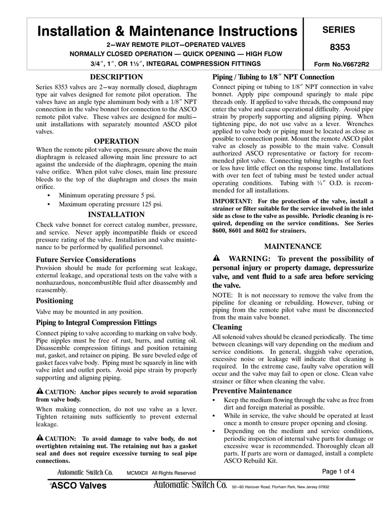 Installation & Maintenance Instructions SERIES 8353 | Manualzz