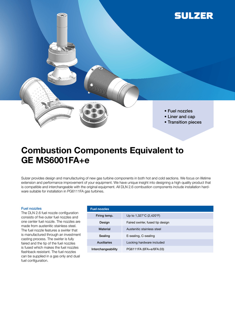 Combustion Components Equivalent To Ge Ms6001fa E Manualzz