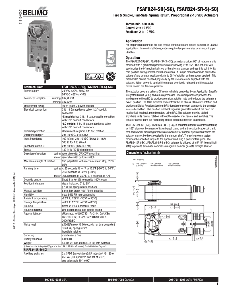 Belimo Afb24 Sr Spring Return Fail Safe Proportional Damper