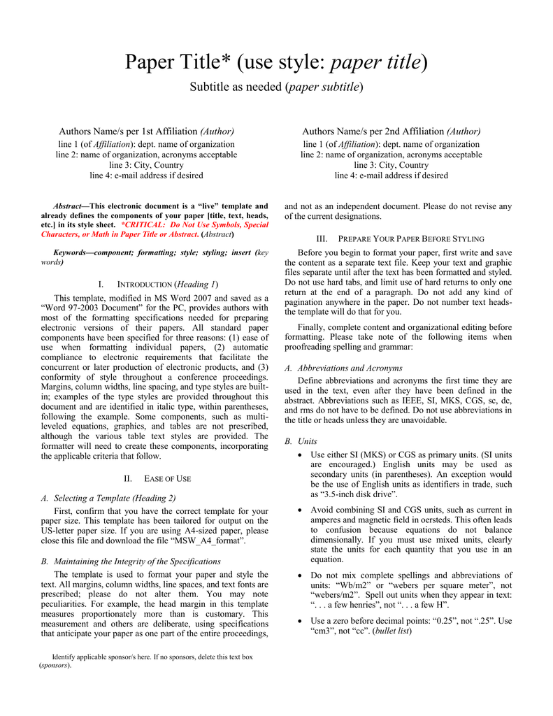 Formato IEEE Archivo  Manualzz Intended For Template For Ieee Paper Format In Word