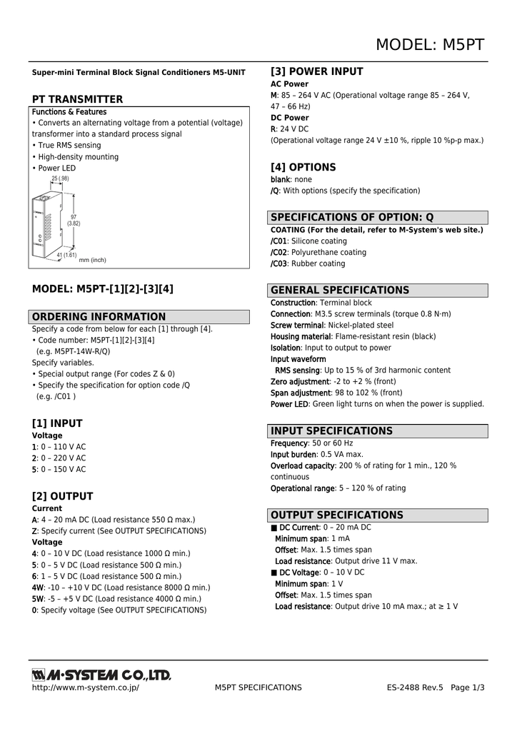 Model M5pt 3 Power Input Pt Transmitter Manualzz