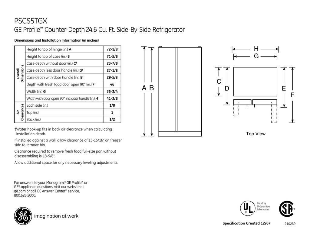 ge profile fridge dimensions