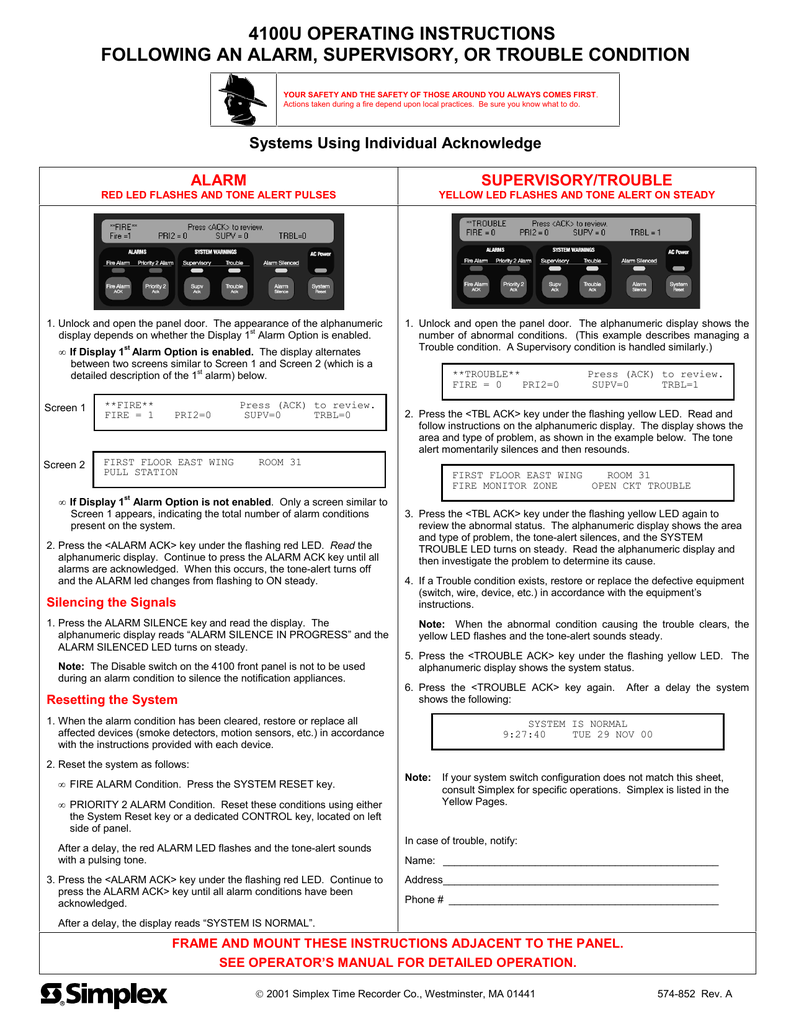 Simplex 4100es Operating Instructions Manualzz