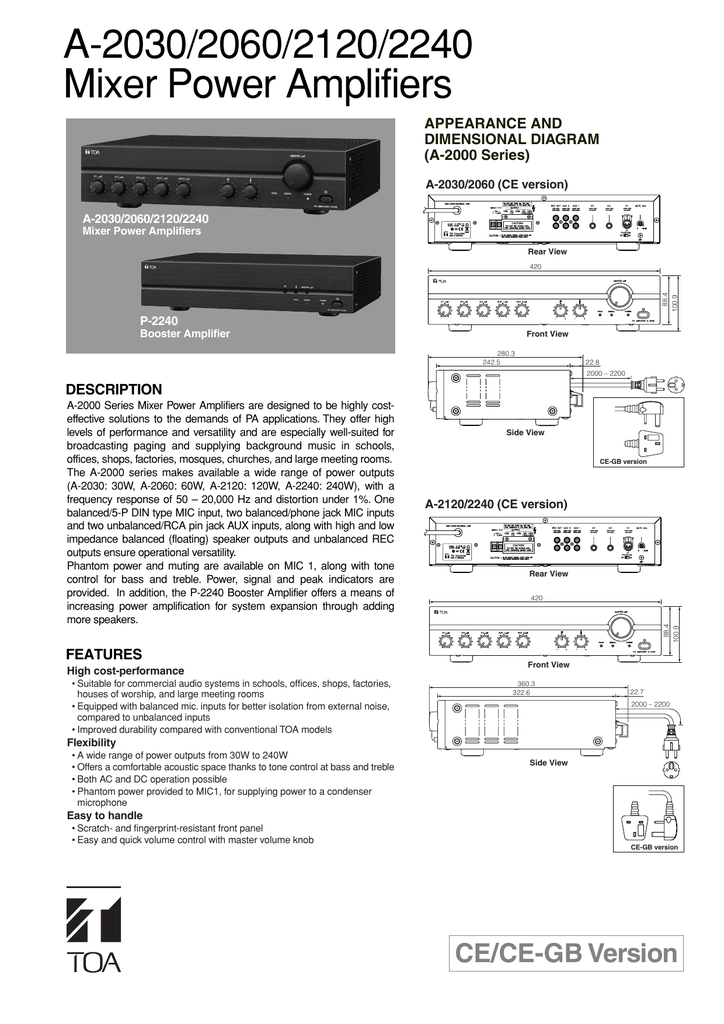 Toa Pa Amplifier A-2060 Manual Outlet | www.oceanproperty.co.th