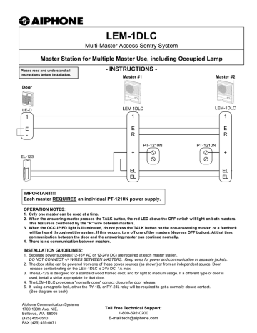Aiphone LEM-1DLC Install Manual | Manualzz