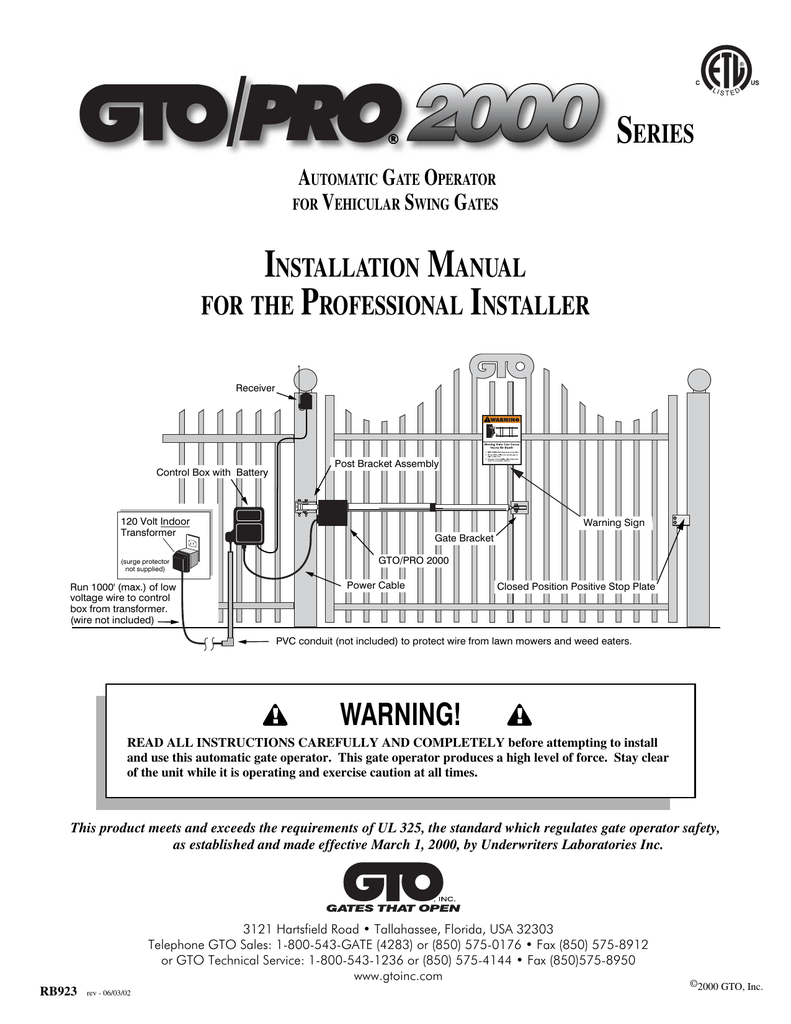 PRO 2000 Series Gate Opener | Manualzz